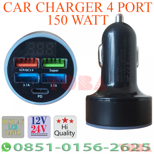 CHARGER CAR 4 PORT 150 WATT + LCD DISPLAY - CCQ-4PP-150WLD