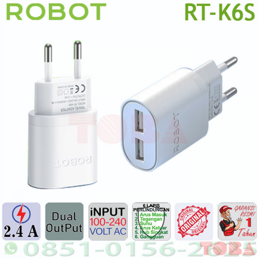 CHARGER ROBOT RT-K6S DUAL USB QUICK CHARGER 2.4A - TCH-RBT-RTK6S2