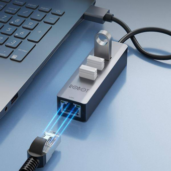 CONVERTER USB TO RJ45 + USB HUB 3 PORT  ROBOT HEA100 10/100 ETHERNET ADAPTER - AUE-HUR-HEA100