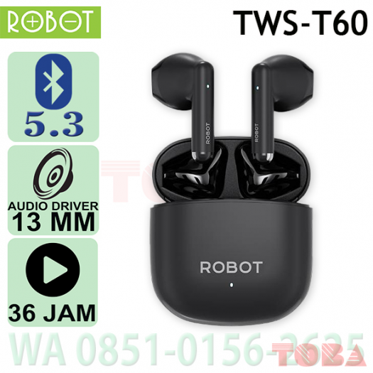 EARPHONE AIRBUDS ROBOT T60 BLUETOOTH 5.3 - BLACK - ABD-RBT-T60B53