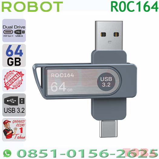 FLASHDISK 64GB DUAL DRIVE ROBOT TYPE C ROC164 USB 3.2 - FDD-R64-ROC164