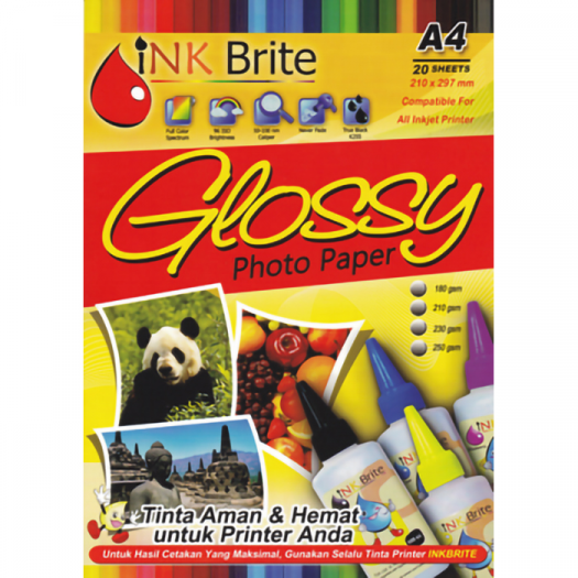 KERTAS PHOTO A4 INK BRITE GLOSY 240 GR ISI 20 LEMBAR - KER-IBR-PPG240