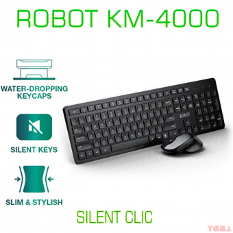 KEYBOARD + MOUSE WIRELESS SILENT ROBOT KM4000 - HITAM - KMW-RBT-KM4000