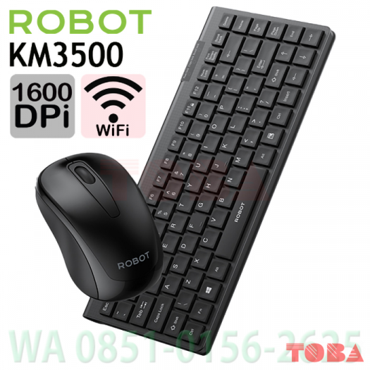 KEYBOARD WIRELESS ROBOT KM3500 88 KEYS + MOUSE 1600 DPI BLACK - KMW-RBT-KM3500