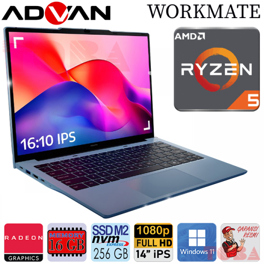 LAPTOP ADVAN WORKMATE R5-3500U MEMORY 16 GB - 256 SSD - 14 INCH FHD - WIN 11 - AWM-L25-CR53S1