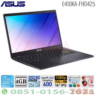 LAPTOP ASUS E410KA-FHD425M iNTEL DC N4500 MEMORY 4G - SSD 256GB - 14 INCH FHD - WIN11 + OHS - HITAM - E41-0KA-FHD425