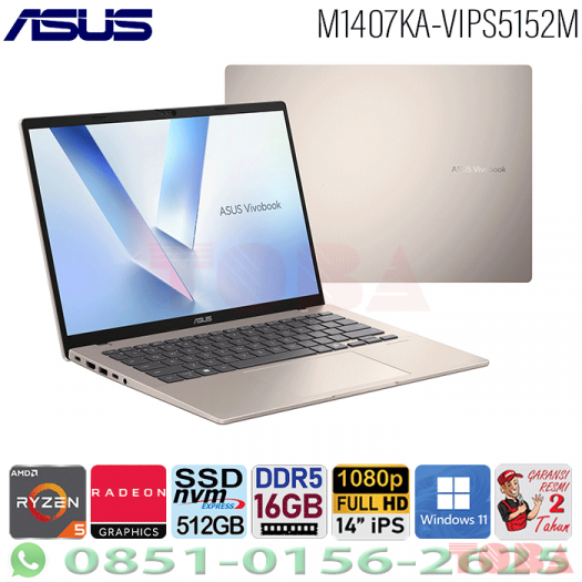 LAPTOP ASUS M1407KA-VIPS5155M RYZEN AI 5 330/16GB/512GB WIN11 OHS 14inch WUXGA PLATINUM GOLD - M14-07K-S5155M