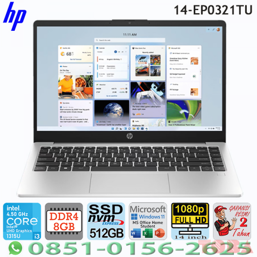 LAPTOP HP 14-EP0321TU i3-1315U 8GB 512GB WIN11 + OHS 14inch FHD SILVER - 14E-P03-21TU8G