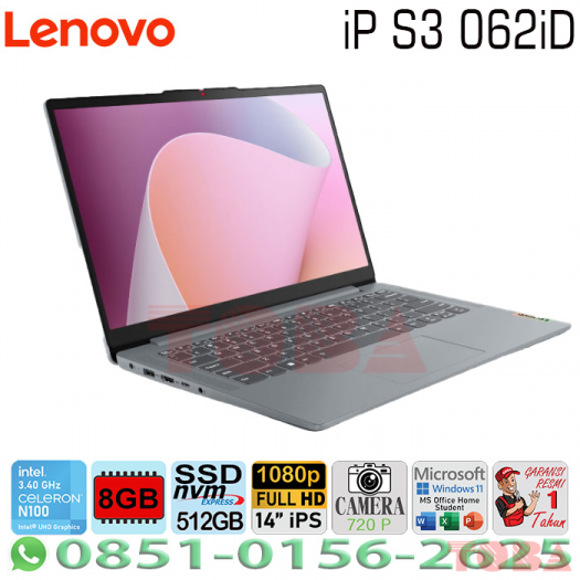 LAPTOP LENOVO IP S3 062ID INTEL N100 MEMORY 8GB - SSD 512GB - WIN11 OHS 14inch FHD GREY - NBL-iS3-62iDN1
