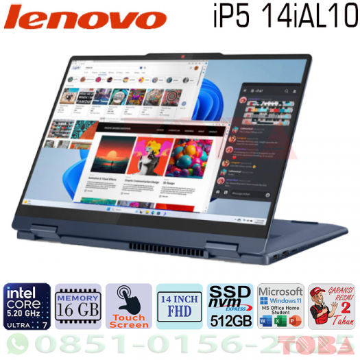LAPTOP LENOVO IP5 14IAL10 03AID U7-255U - 16GB - SSD 512GB - WIN11 14 INCH WUXGA BLUE TOUCH - NBL-iP5-3AiDU7