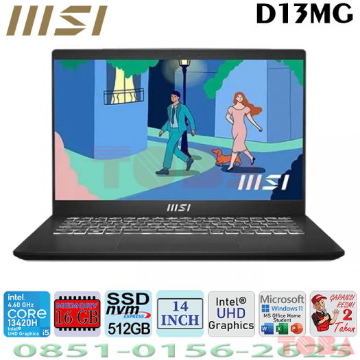 LAPTOP MSI MODERN 14 H D13MG-209ID i5-13420H/16GB/512GB WIN11 14inch FHD OHS BLACK - MSi-M14-G209iD