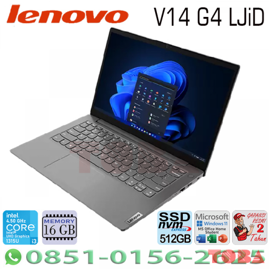 NOTEBOOK LENOVO V14 G4 RiU LJiD iNTEL CORE i3-1315U - 8GB - SSD 512GB - WIN11 + OHS - 14 INCH FHD - GREY - NBL-V14-LJiD8G