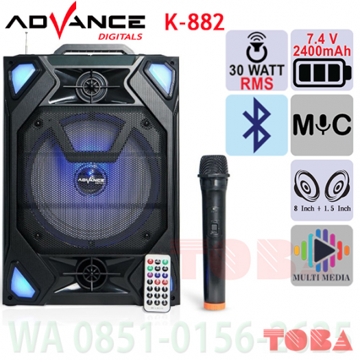 SPEAKER PORTABLE ADVANCE K882 BLUETOOTH + MICROPHONE 30WRMS - SPK-ADV-K882PM