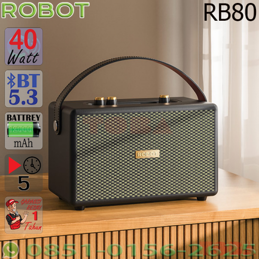 SPEAKER ROBOT RB80 POWER FULL BASS DSP 40 WATT BT 5.3 - SPK-RBT-RB8040