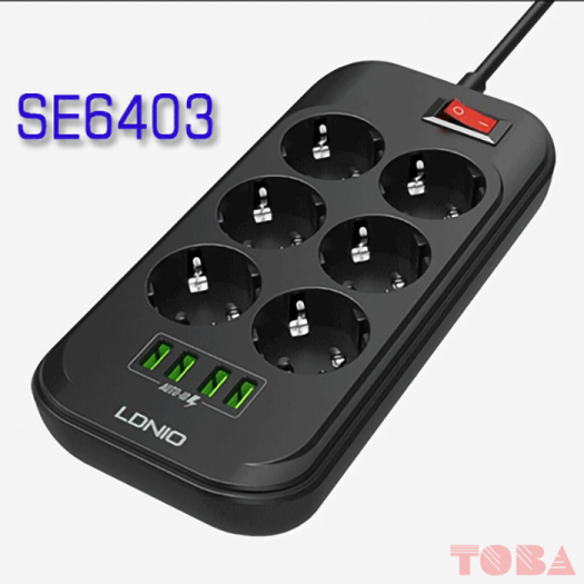 STOP KONTAK LDNIO SE6403 - 6 PORT AC220 + 4 PORT CHARGER USB - STK-LDN-SE6403