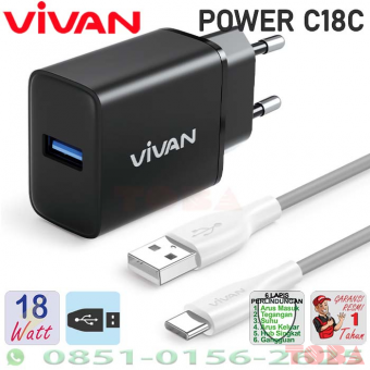 TRAVEL CHARGER VIVAN POWER C18C 18 WATT HITAM - TCH-VVN-PC18CB