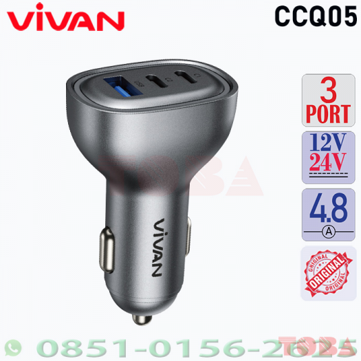 VIVAN CAR CHARGER CCQ05 24 WATT 3 PORT - CCV-VVN-CCQ05S