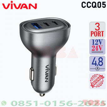 VIVAN CAR CHARGER CCQ05 24 WATT 3 PORT - CCV-VVN-CCQ05S